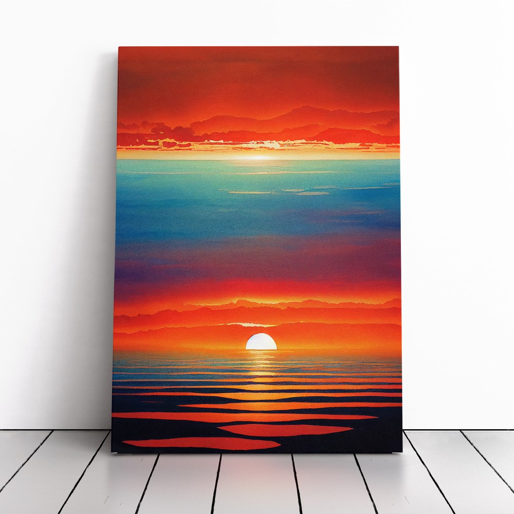 Striking Ocean Sunset No.1 Canvas Wall Art Print Framed Picture Dining Room