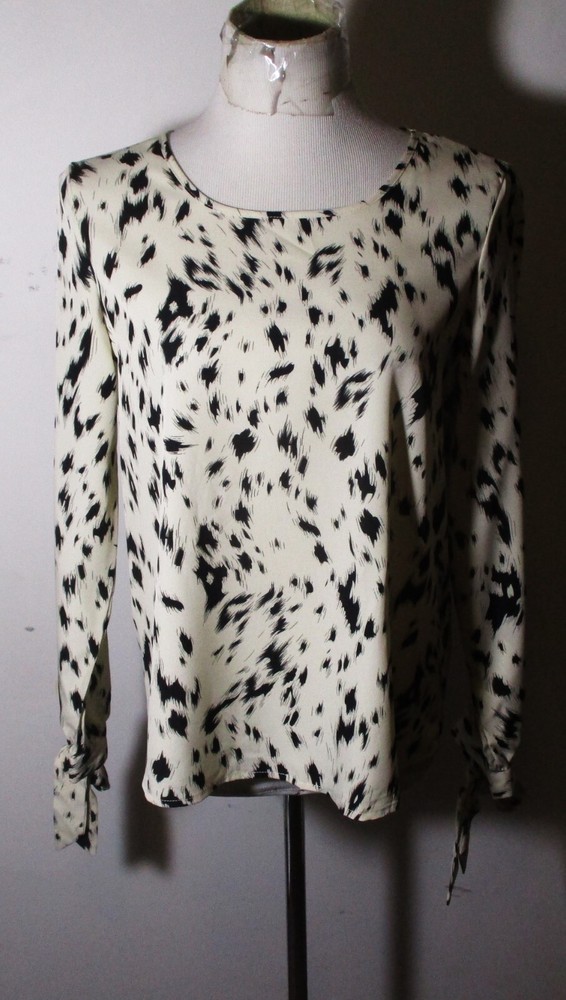 SHEIN Beige Black Long Sleeve Blouse Size M NWOT