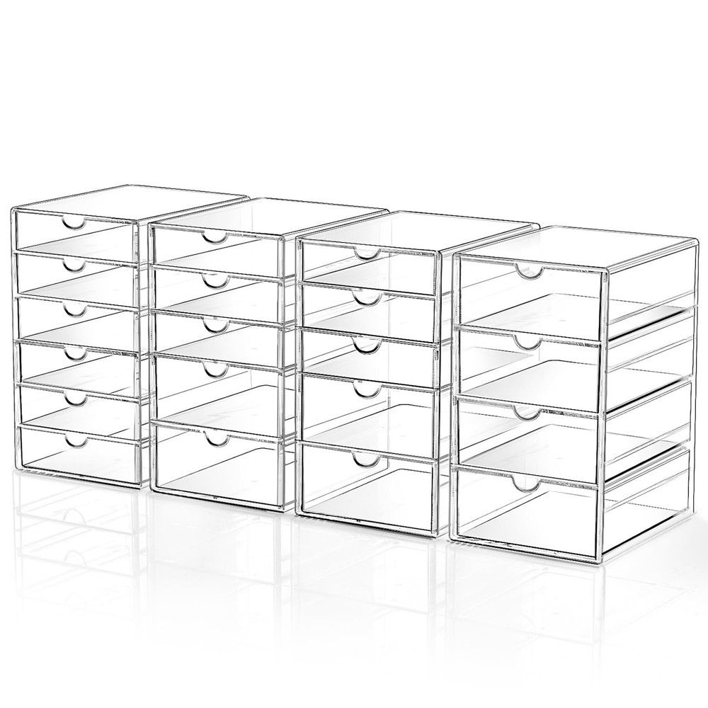 Makeup Drawer Storage Organizer with 20 Drawers, 4 Set Acrylic Office Desk Or...