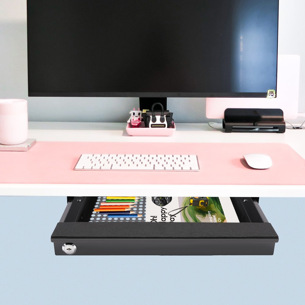 14” Modern Sliding Pull-out Drawer Storage Organizer for Standing Desks Black