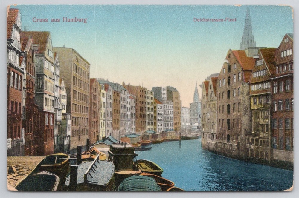 Hamburg Deichstrassen-Fleet Germany Vintage Postcard Gruss aus KWH