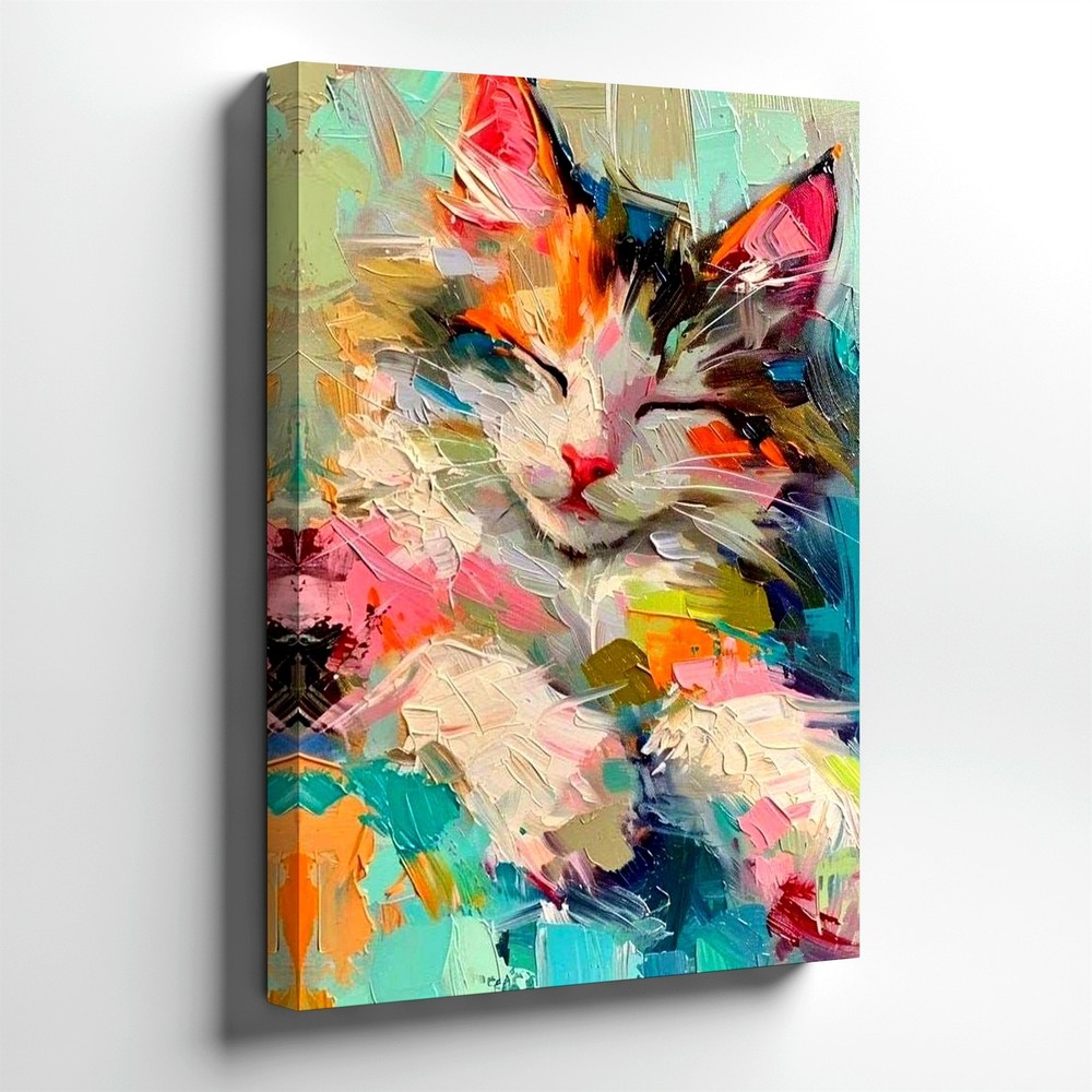Wall Art Colorful Sleeping Cat Abstract Oil Painting Canvas Print Home Decor