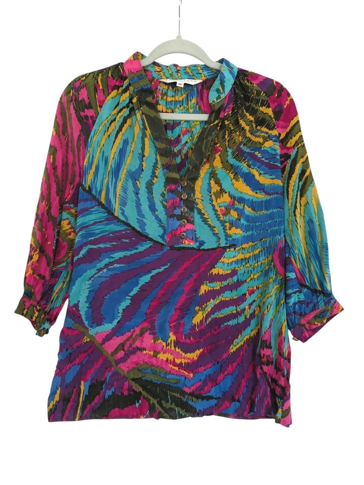 TRINA TURK Top Silk Blend Blouse Colorful 3/4 Sleeve Shirt Women's Size Sm