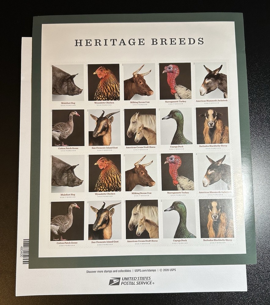 USPS (1341) Heritage Breeds Forever Stamp Sheet Pane x2 FREE SHIPPING Animals