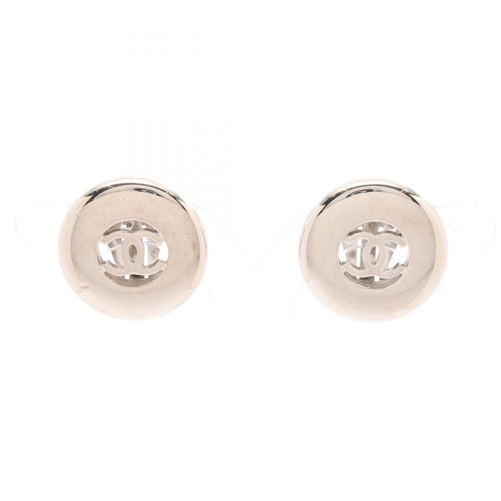 CHANEL COCO Mark Earrings Stainless Steel Silver Plated Women CC Logo Vintage