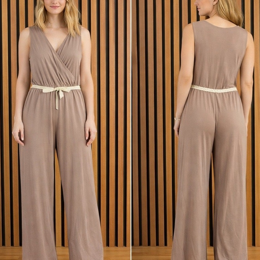 Express Sleeveless beige Jumpsuit Womens M Taupe Wide Leg Minimalist Cottage