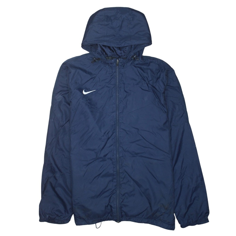 Nike Mens Windbreaker Jacket Navy Blue Hooded Full Zip Embroidered Swoosh XL