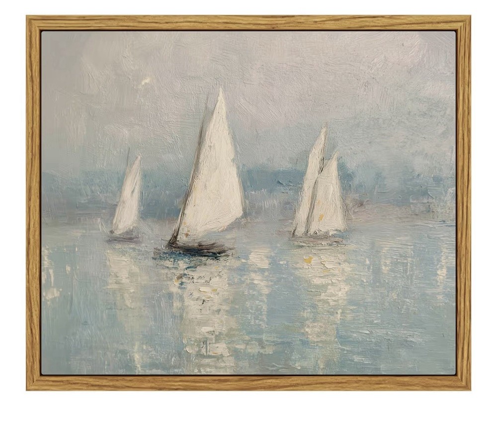 Vintage Sailboats Canvas  Art Framed Impressionist Coastal Print Painting 8x10