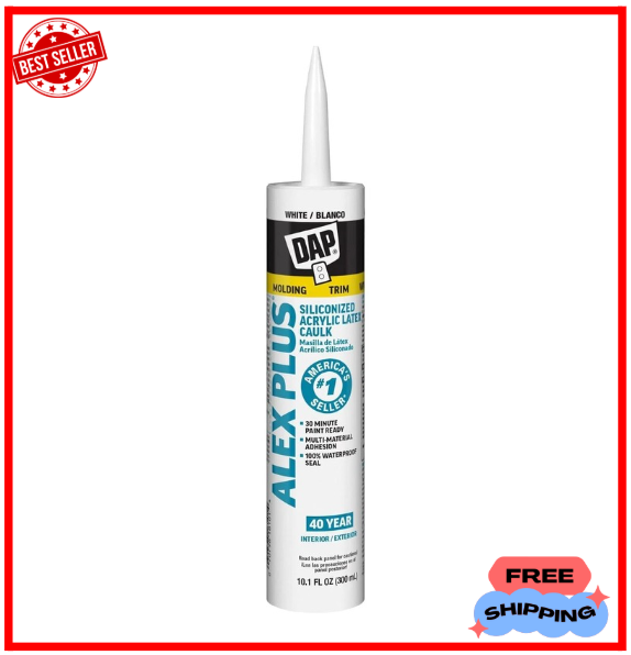 DAP Alex Plus 10.1oz White Acrylic Latex Caulk with Silicone for Sealing