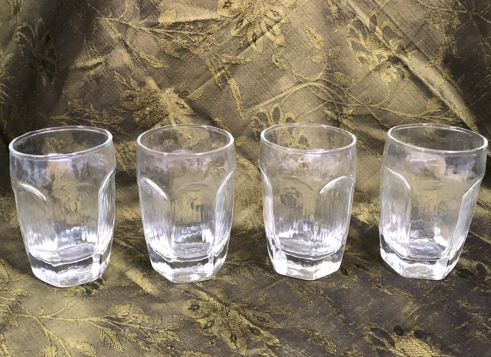 Vintage Libbey Chivalry Clear Juice Glasses Hammered Panels 3.75