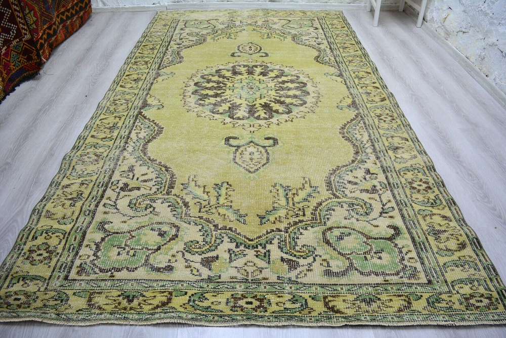 Vintage Beige Oriental Rug, 5.5x9.8ft, Antique Turkish Handmade Medallion Rug,