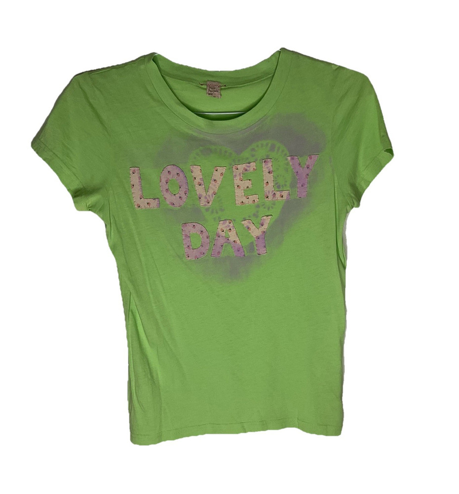 Free People Lovely Day Graphic Tee Neon Green Short Sleeve Women’s Medium M