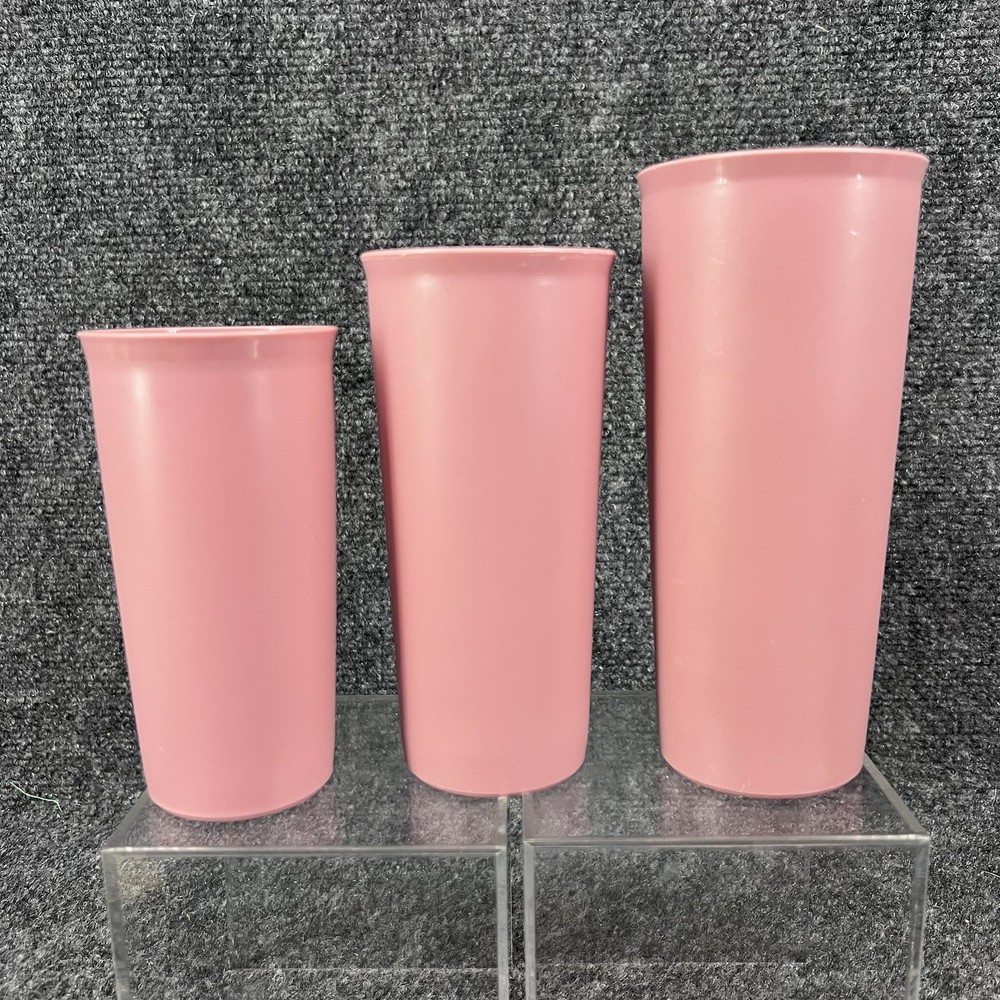 Vintage Tupperware Tumblers Set Of 3 Dusty Rose Pink Cups USA 107 115 116
