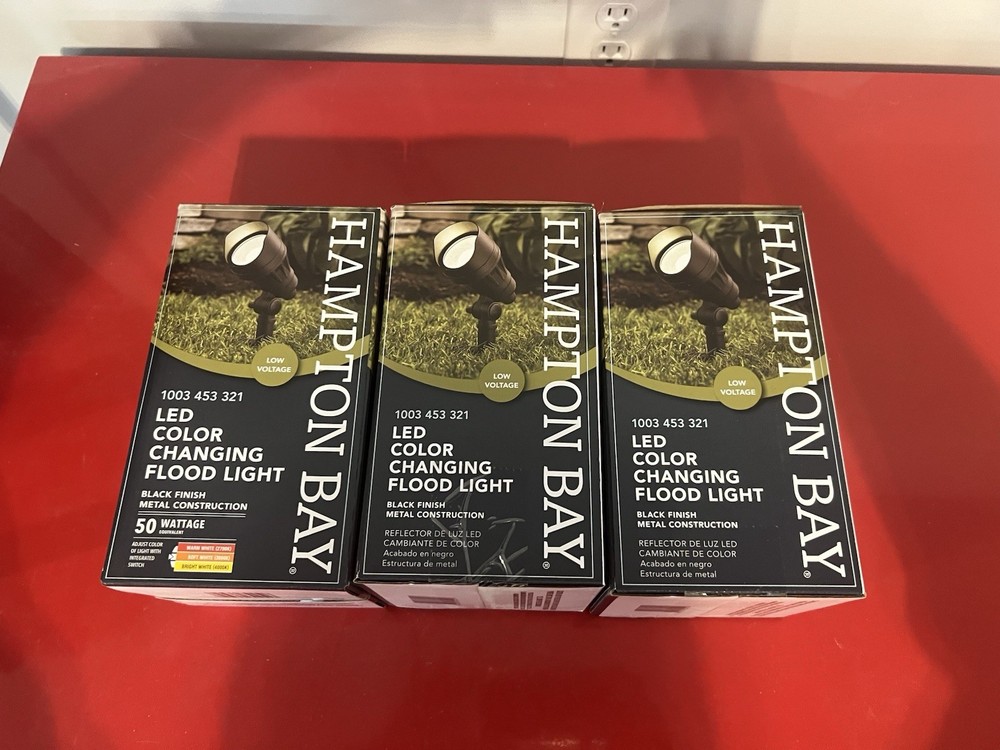 New In Box Set of 3 Hampton Bay LED Color Changing Flood Lights