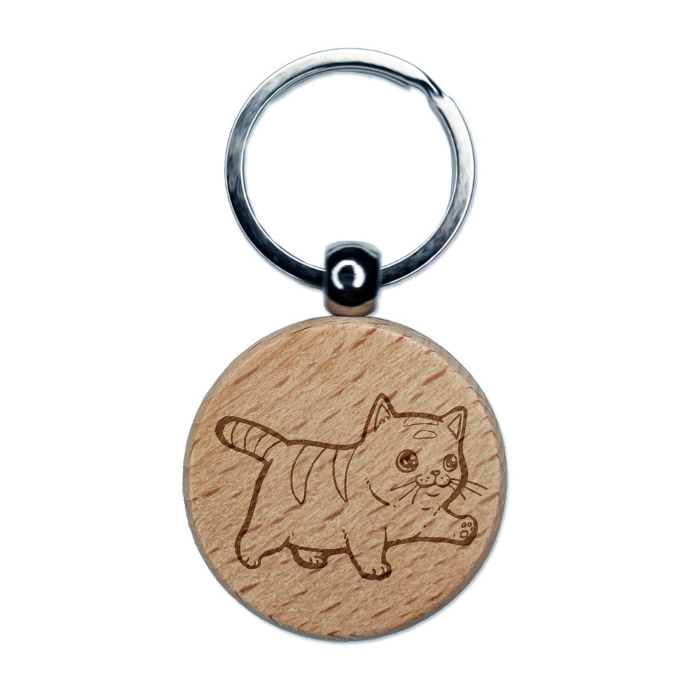 Adorable Munchkin Cat Engraved Wooden Keychain