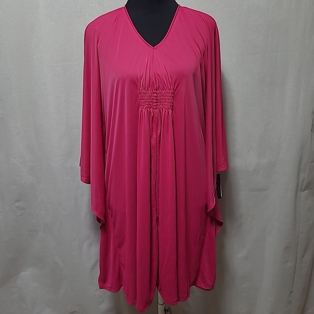Natori Aphrodite Ruched Pink Tunic Size S Flowy Hibiscus Caftan