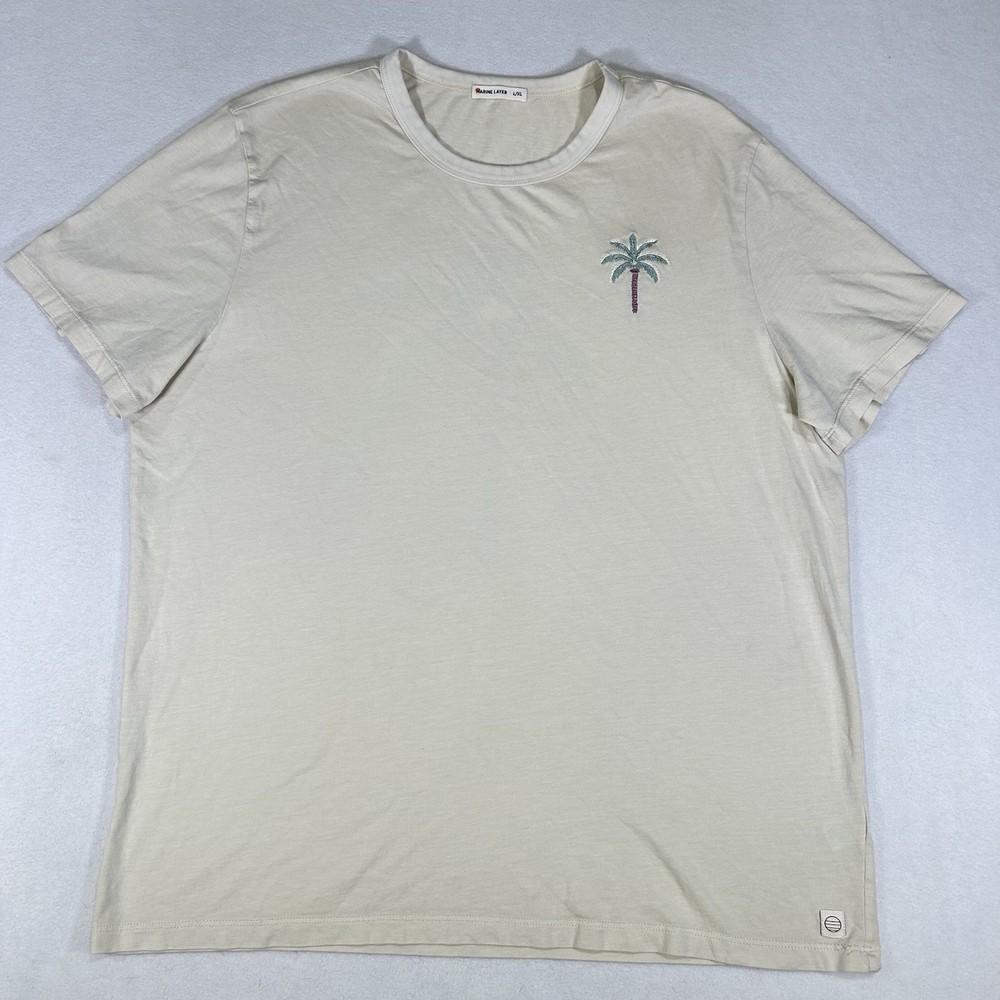 Marine Layer Signature Crew Large/XL Palm Tree Graphic Shirt Beige Short Sleeve