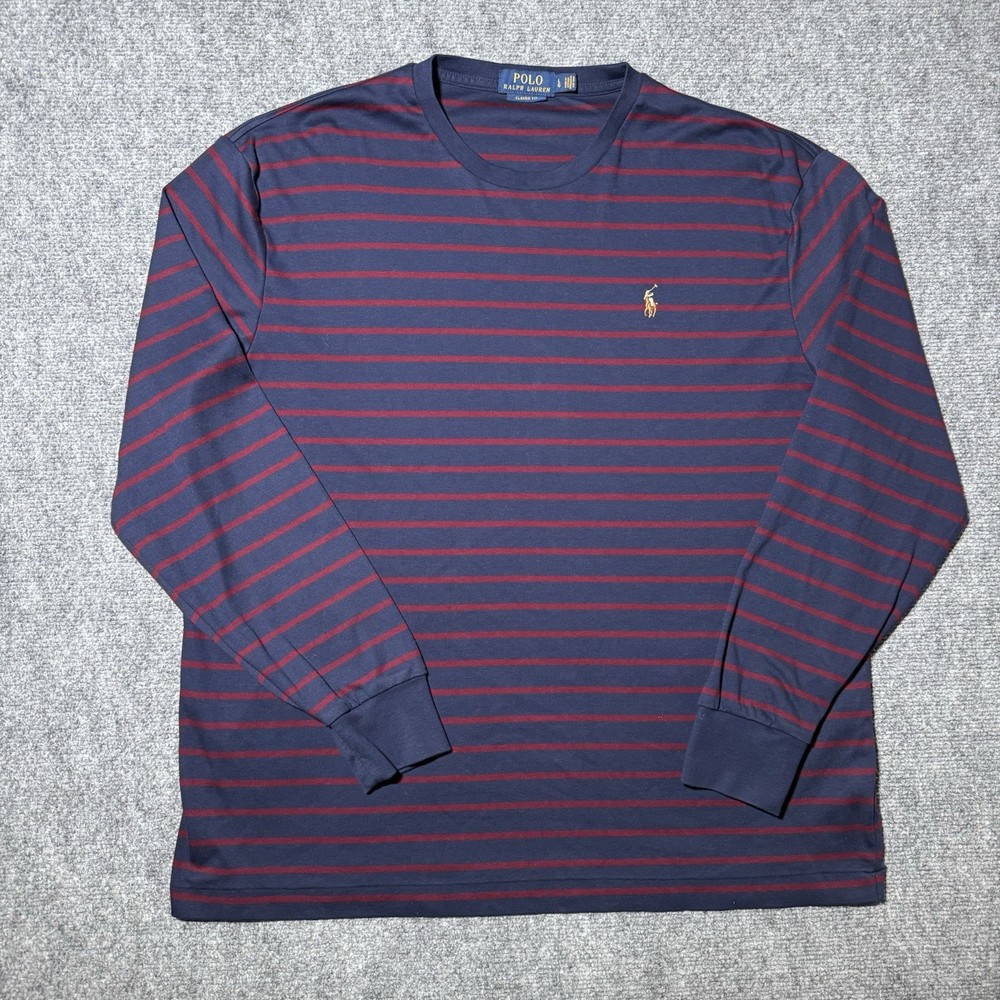 Polo Ralph Lauren Classic Fit Striped Long Sleeve T-Shirt Navy Red Men Large