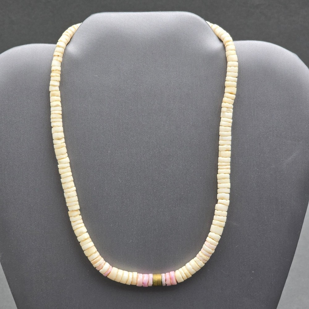 Vintage White Pink Puka Shell Choker Necklace 14