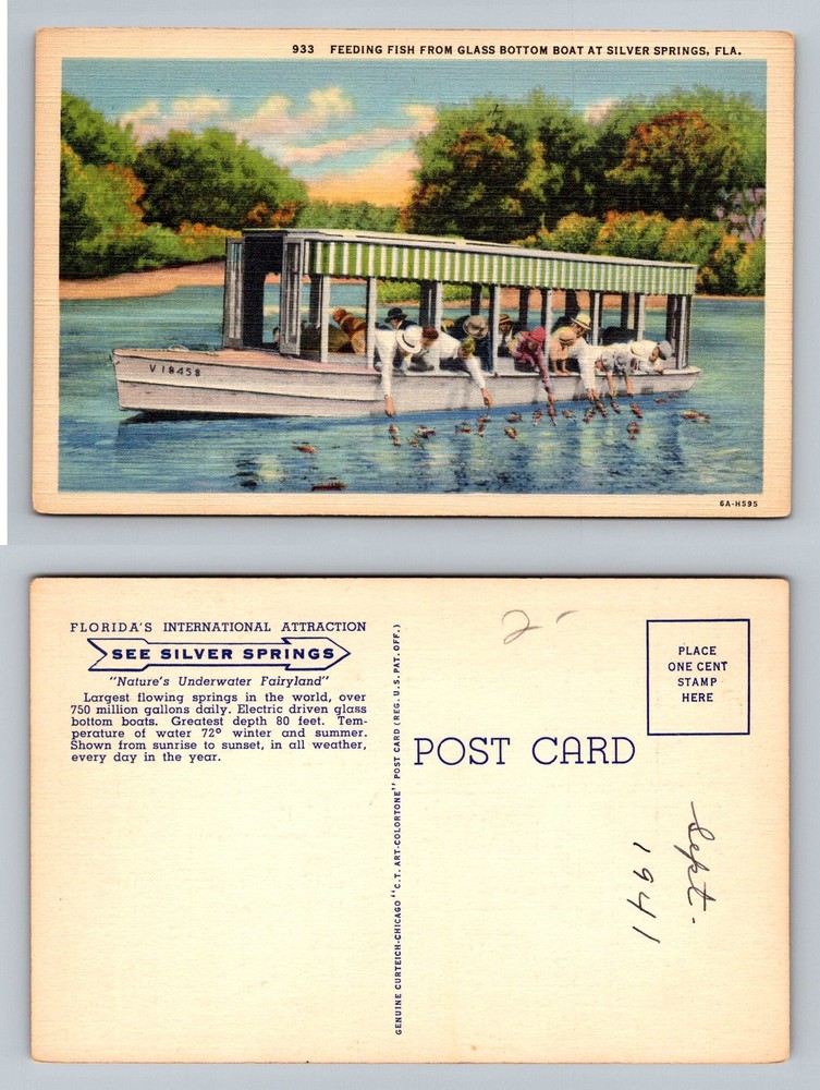 Ocala, FL-Florida, Silver Springs Fish Feed Glass Bottom Boat Vintage Postcard