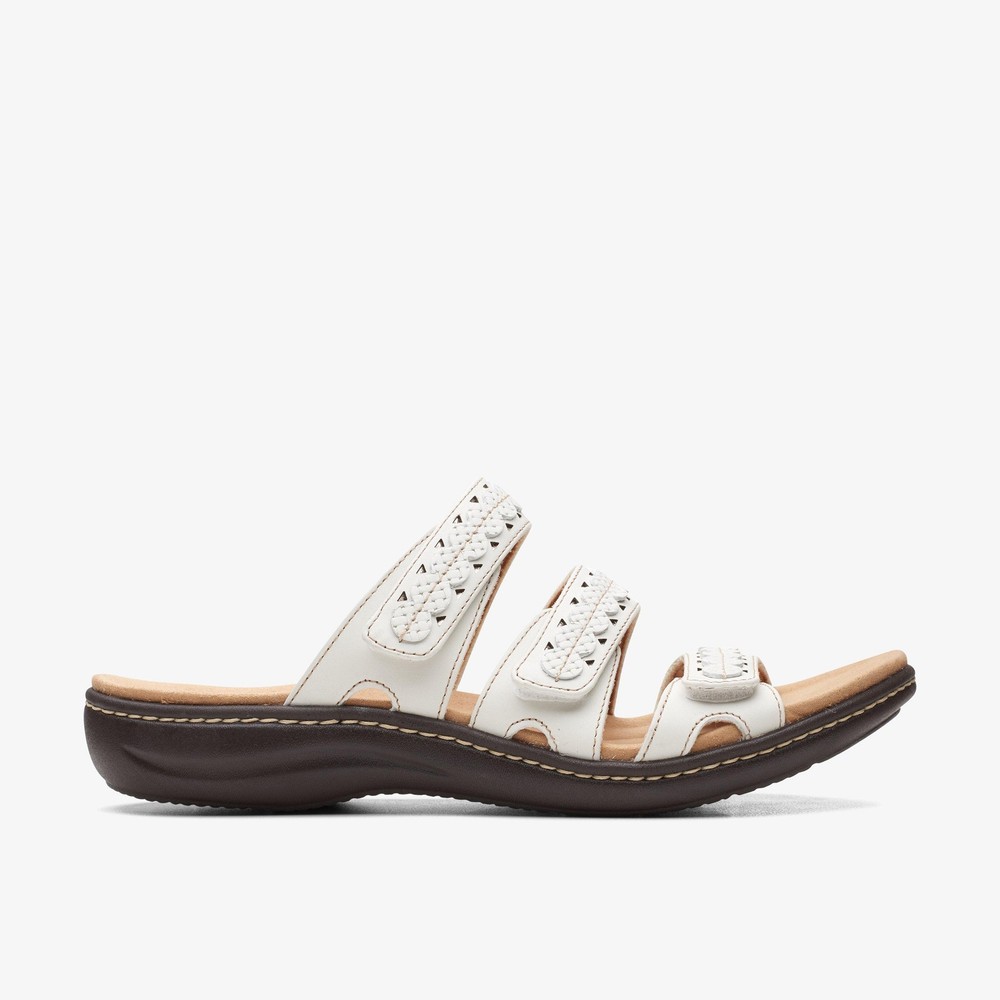Clarks Womens Laurieann Cove White Leather Slip Ons,Flat Sandals Leather Casual