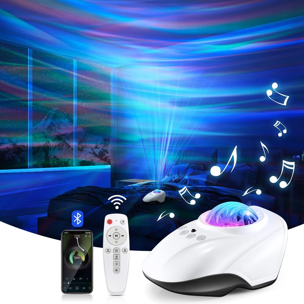 Northern Lights Projector with 8 White Noises, 128 Lighting Effects+Bluetooth...