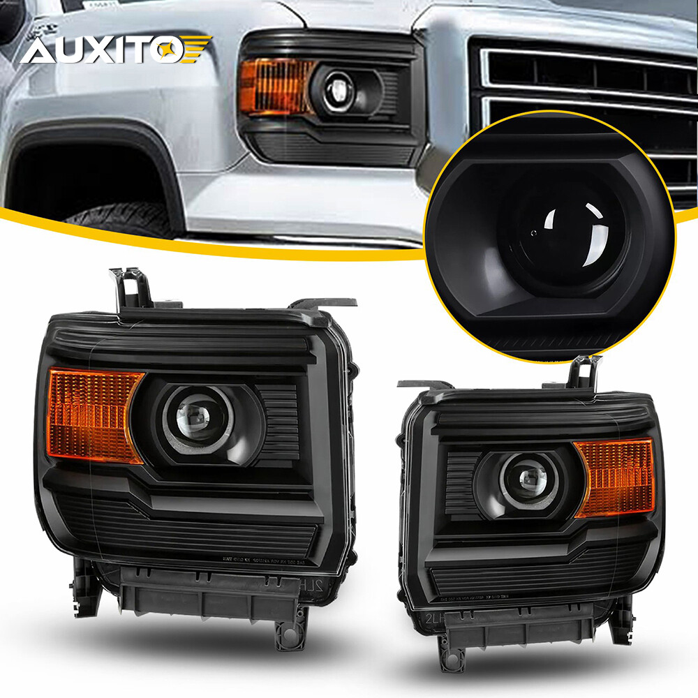 For 2014-2015 GMC Sierra 1500 Black Amber Pair Projector Headlights Assembly