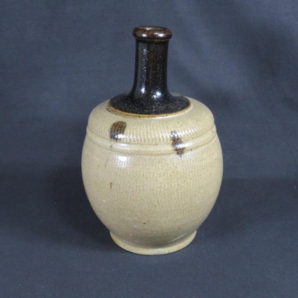 Soma Vase Sake Bottle Folk Art Decorative Single Flower Black Brown