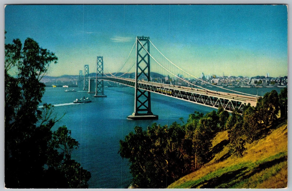 Vtg Postcard Oakland Bay Bridge San Francisco, CA 1950s