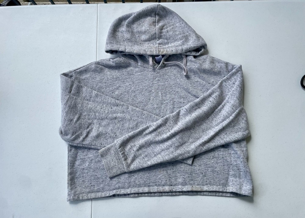 Divided H&M Gray Cropped Hoodie Size L Speckled Pullover