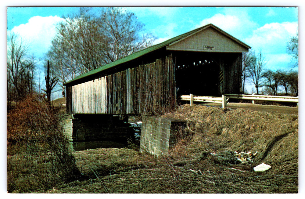 Vintage Photo Postcard Covered Bridge Root Road River Ashtabula County Ohio USA
