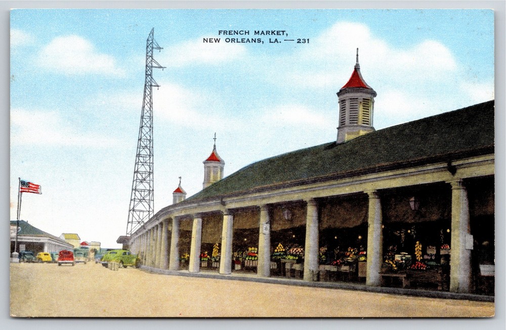 New Orleans Louisiana~French Market Street View~EC Kropp~Vintage Linen Postcard