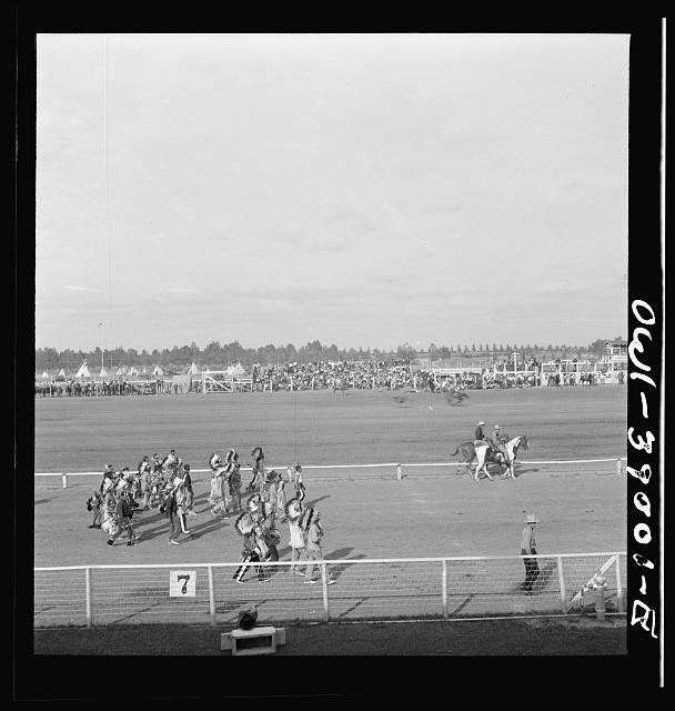 Photo:1930s 1940s Horse Race Track Native American Parade Riders Crowd