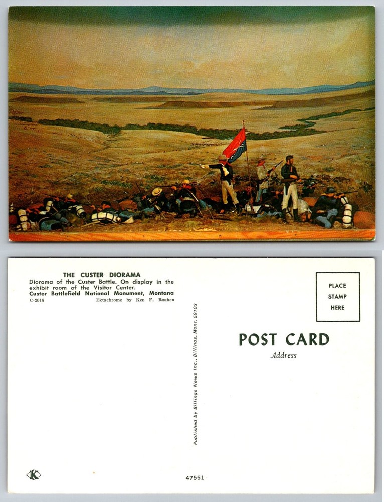 Vintage Custer Battle Diorama Postcard - Little Bighorn Natl Monument Montana