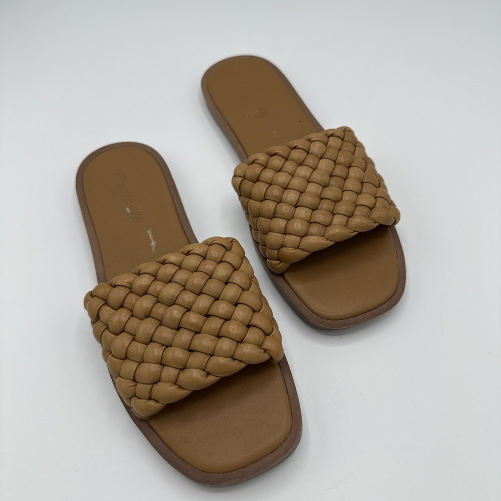 Madewell Women's Chestnut Brown Leather Slide-On Sandals, Size 7.5