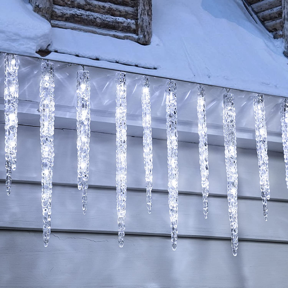 24.6Ft 100 LED Twinkling Crystal Icicle Outdoor Lights with Clips