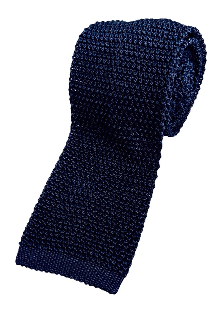 Paul Stuart Blue Knit 100% Silk Sock Square Tie Made in Italy 3