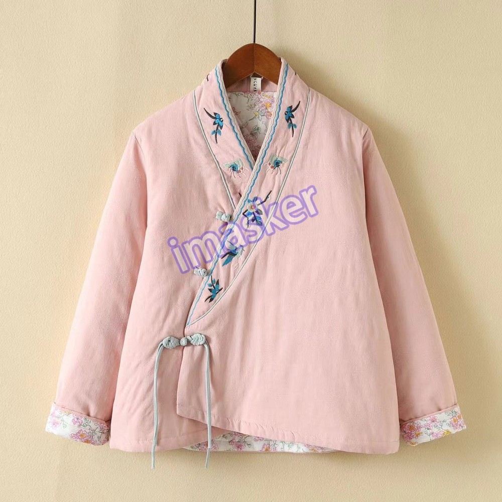 Retro Cotton Linen Embroidery Chinese Style Jacket Women Loose Winter Thick Coat