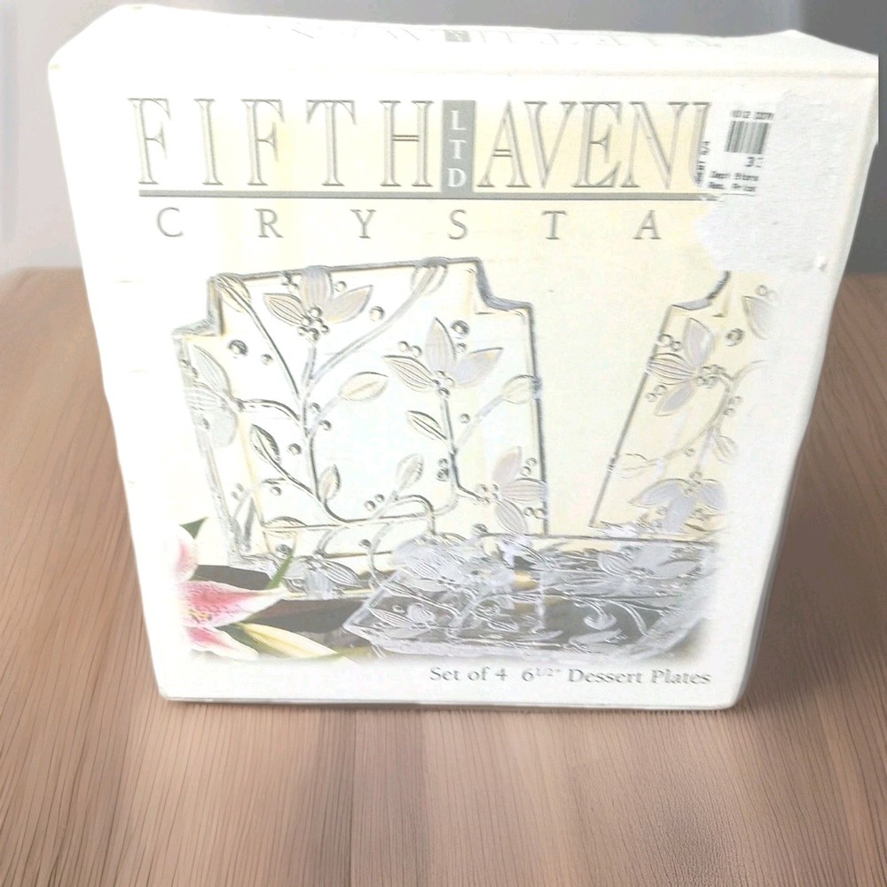Fifth Avenue Crystal Viscount Set of 4 Frosted Square Glass Dessert Plates 6.5
