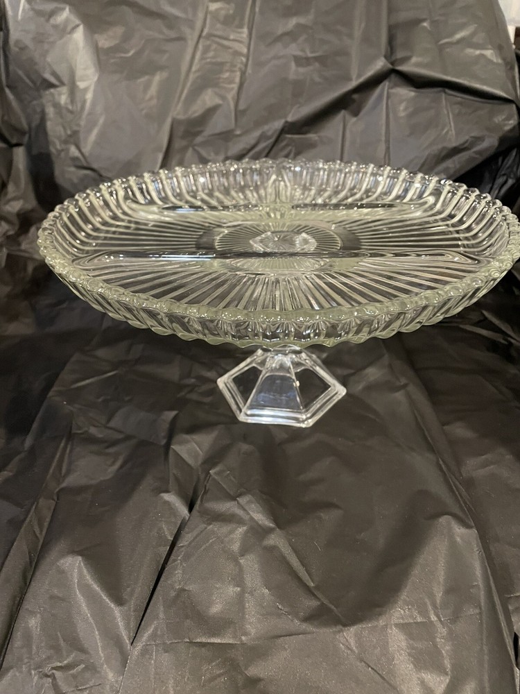 Vintage 11” Pressed Glass Relish Dish Tray Plate Round Divided 3 Sections