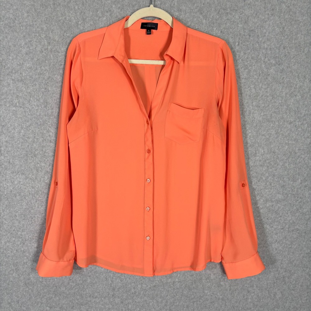 The Limited Shirt Womens Medium Orange Blouse Button Sheer Collar Career Office