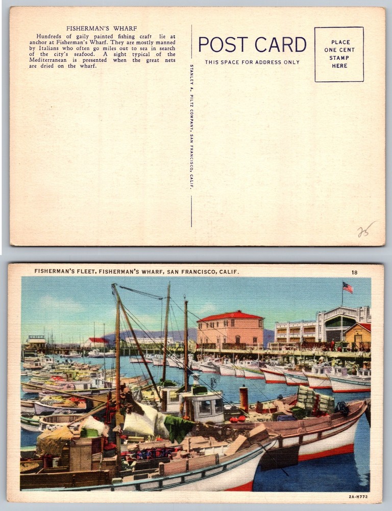 Fishermans Wharf Fishing Boats San Francisco California Postcard