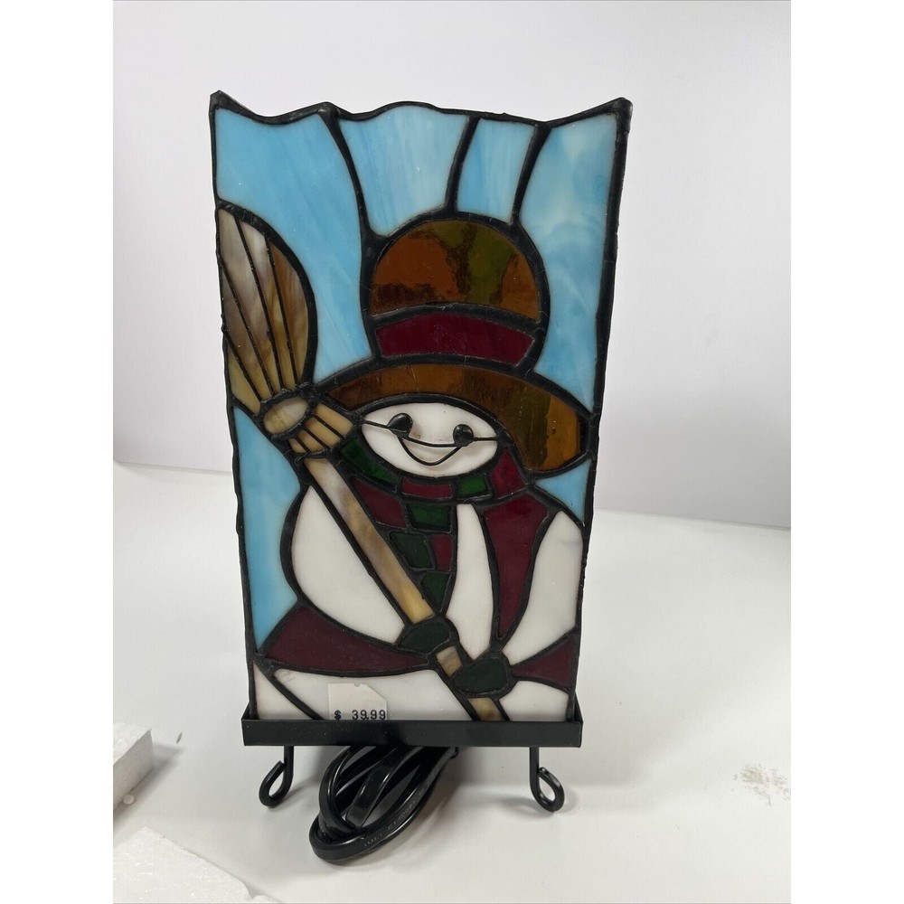 Stained Glass Snowman Square Accent Lamp 10