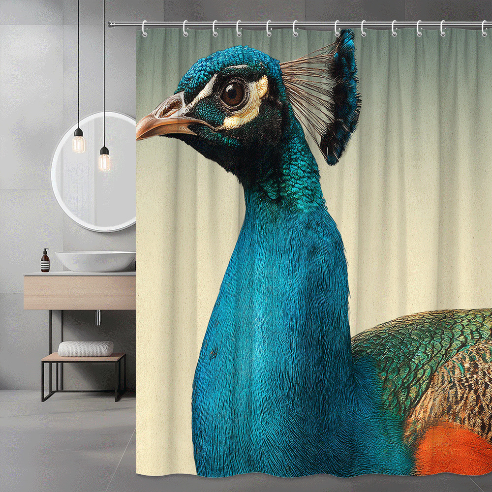 Peacock Bird Print Shower Curtain Blue Green