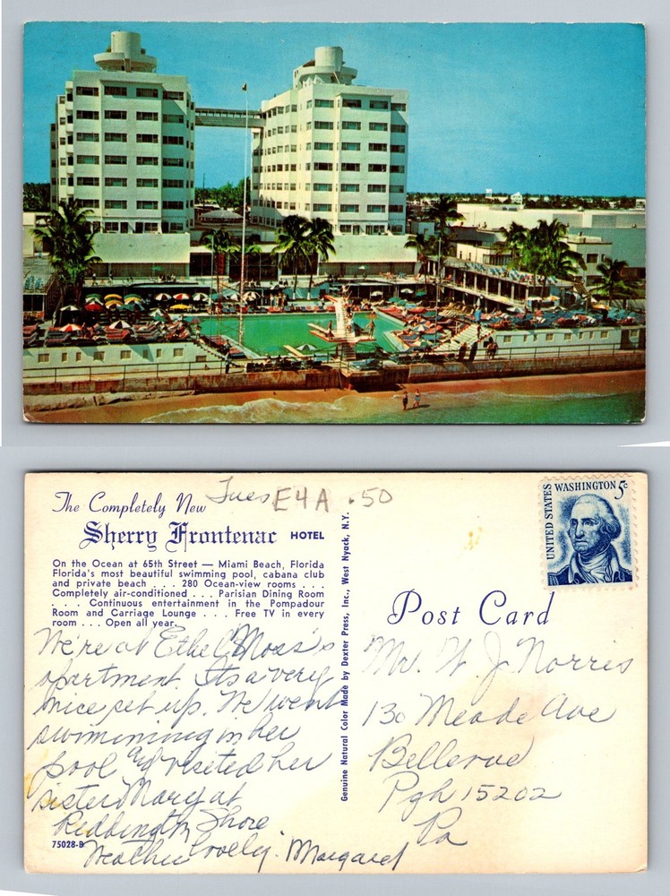 Miami Beach, FL-Florida, Sherry Frontenac Hotel Pool Oceanfront Vintage Postcard