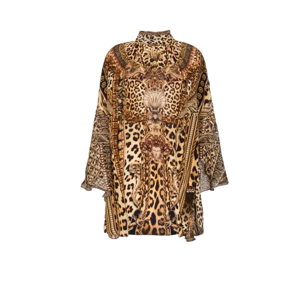 NWT Camilla Crystal Silk Chiffon Blouse Leopard Cutout Medium