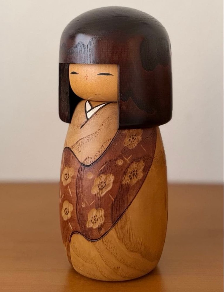 Okamoto Usaburo Kokeshi Doll Flower Pattern 21cm Wooden Art New