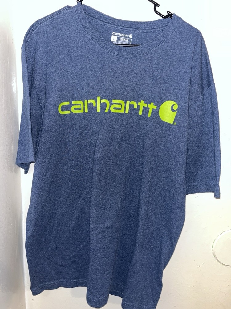 Carhartt Loose Fit Cotton Logo Blue Men's Crew Neck T-Shirt Size L Short Sleeve