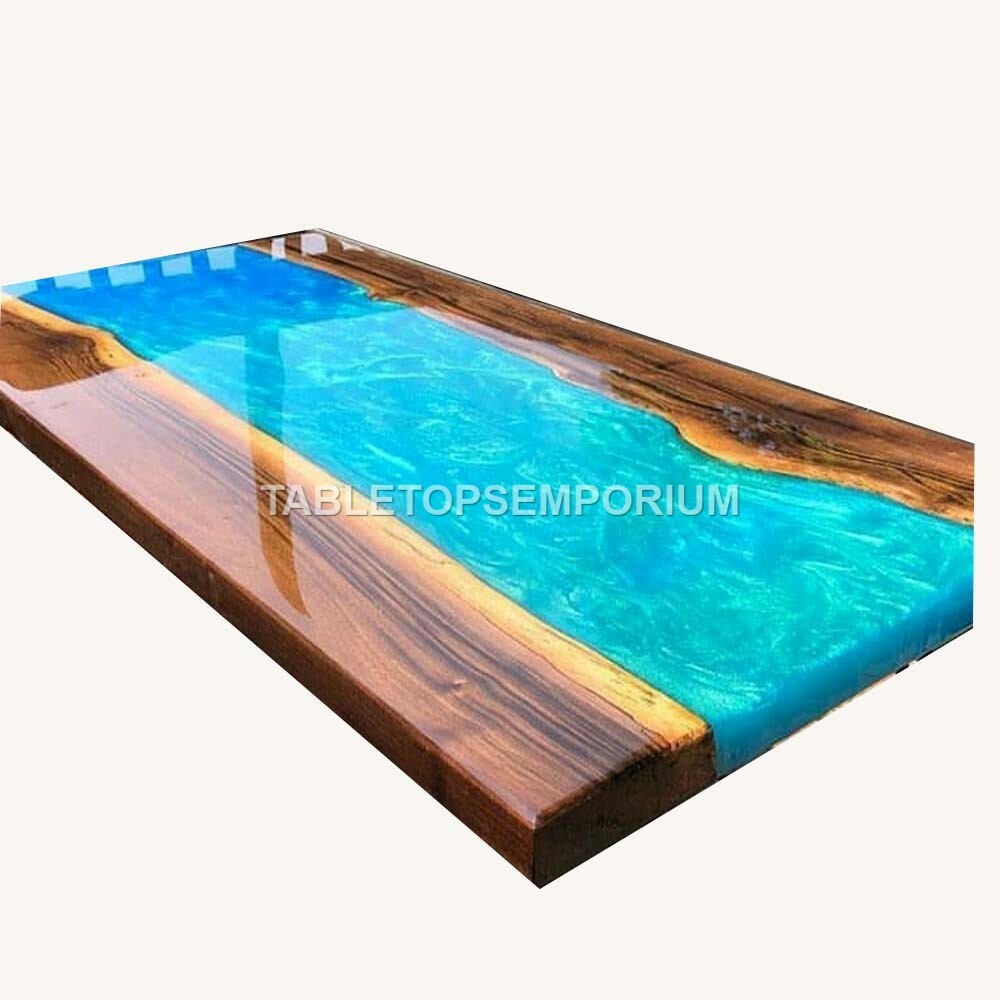 Blue Epoxy Resin Top Counter Desk Dining Table Tops, Mid Century Modern Arts Dec