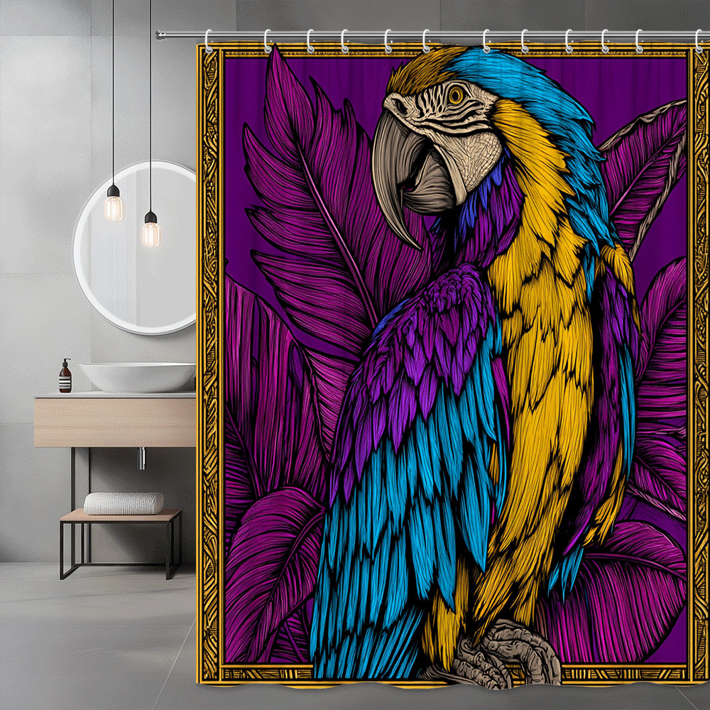 Parrot Shower Curtain Purple Tropical Bird Print
